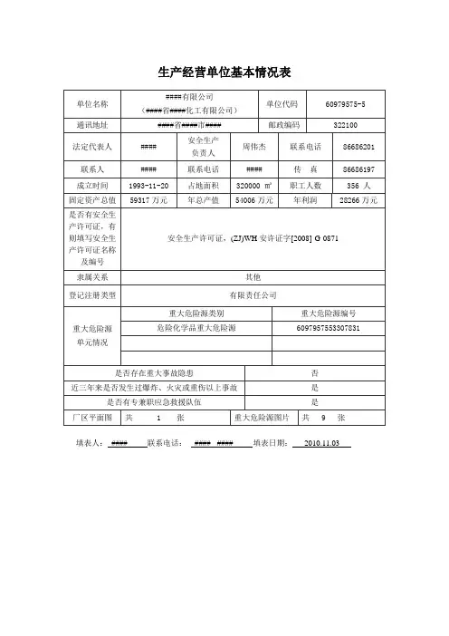 生产经营单位基本情况表