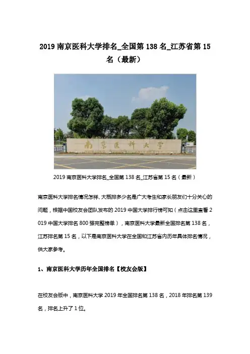 2019南京医科大学排名