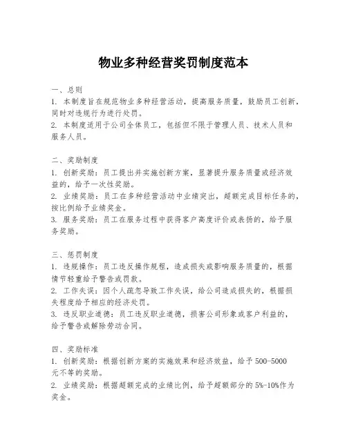 物业多种经营奖罚制度范本