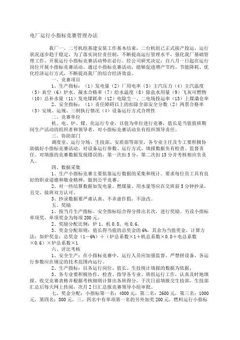 电厂运行小指标竞赛管理办法 