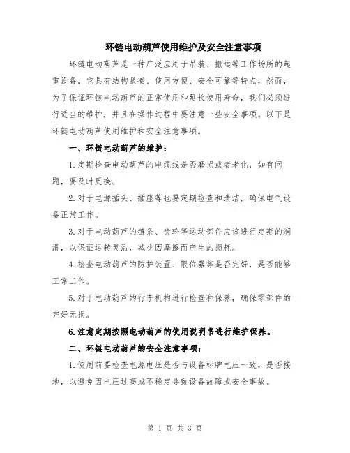 环链电动葫芦使用维护及安全注意事项