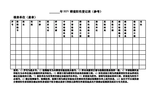 HIV筛查阳性登记表(参考)20180504