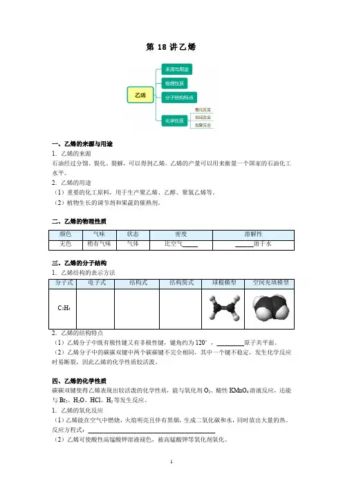 高一化学新人教版同步精讲必修2第18讲乙烯(无答案)