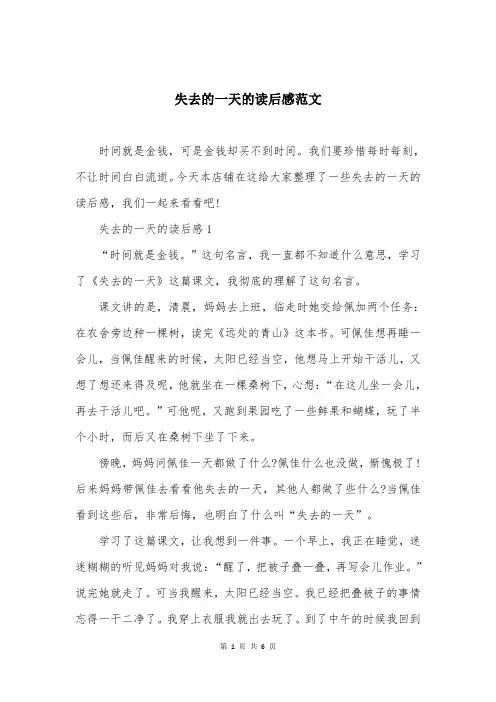 失去的一天的读后感范文