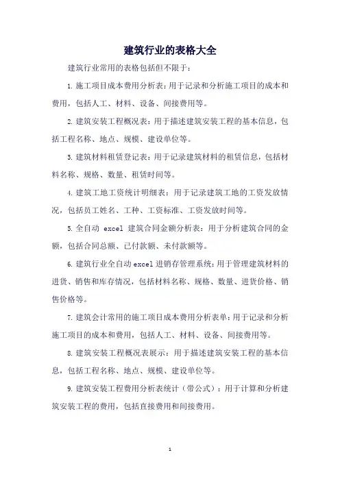 建筑行业的表格大全