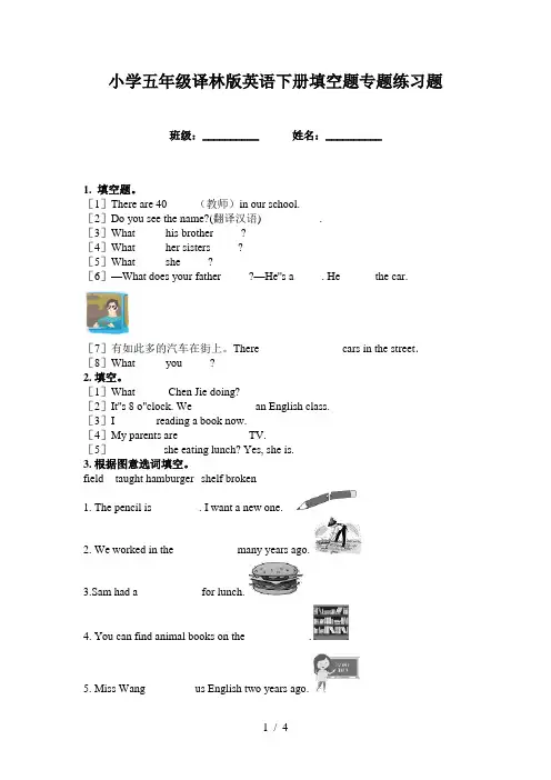 小学五年级译林版英语下册填空题专题练习题