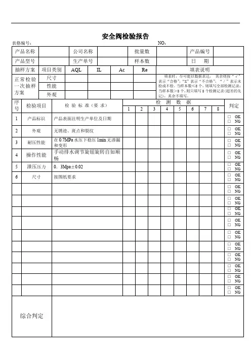 壁挂炉安全阀检验报告