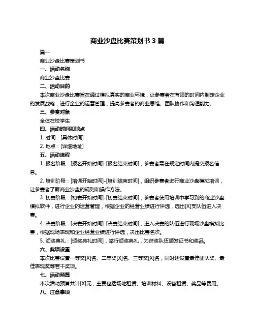 商业沙盘比赛策划书3篇