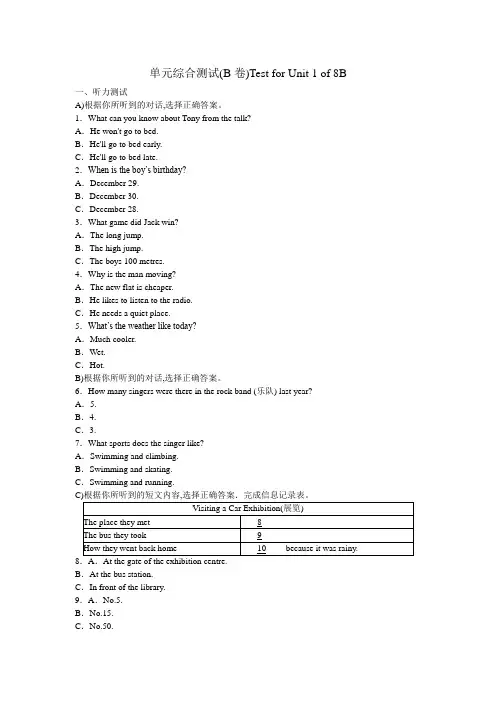 牛津译林版八年级英语下册单元综合测试(B卷) Test for Unit 1 of 8B  无答案