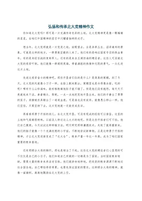 弘扬和传承北大荒精神作文