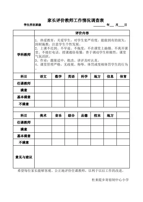 师德考核(家长评价)
