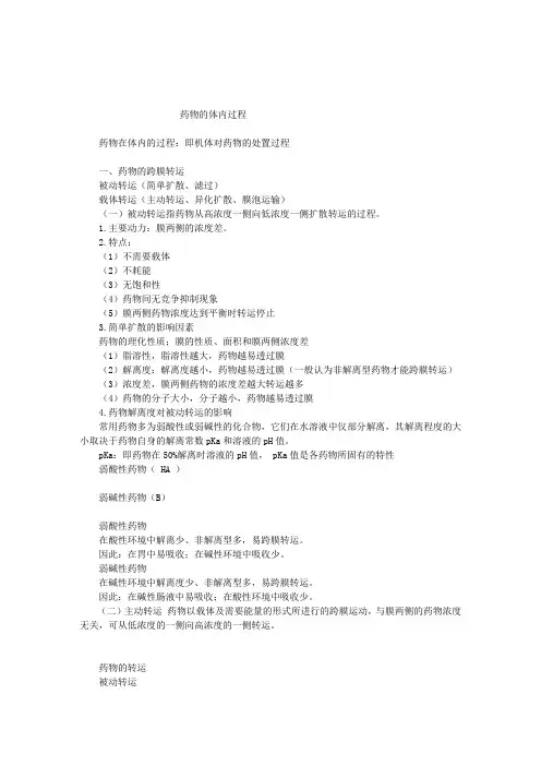 药物的体内过程