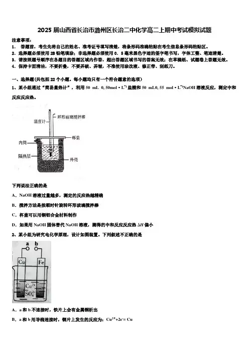 2025届山西省长治市潞州区长治二中化学高二上期中考试模拟试题含解析