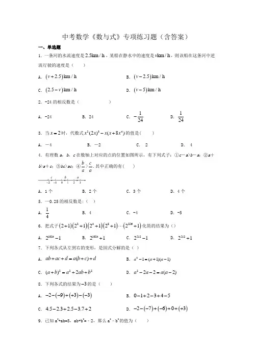 中考数学《数与式》专项练习题(含答案) 2
