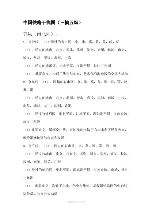 中国铁路干线图(三横五纵)