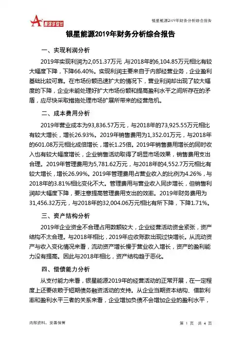 银星能源2019年财务分析结论报告