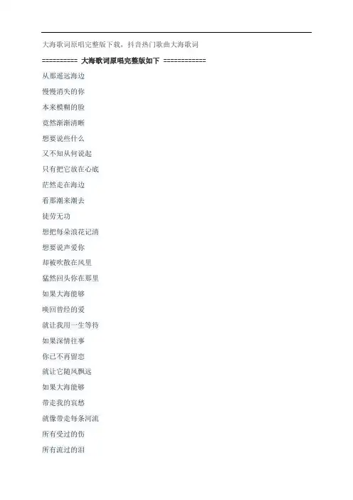大海歌词原唱完整版下载,张雨生抖音热门歌曲大海歌词