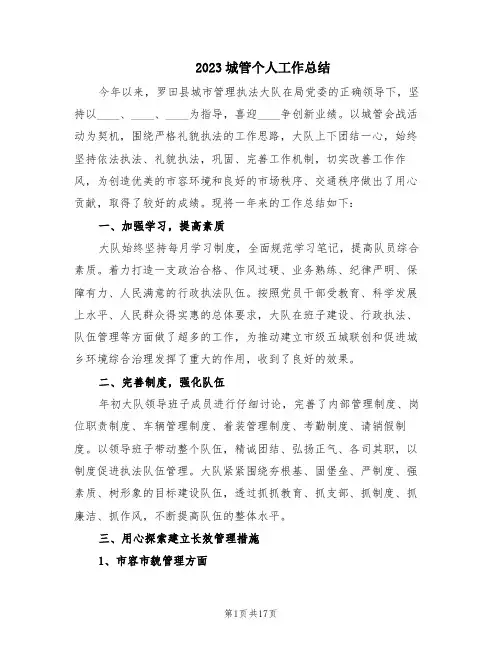 2023城管个人工作总结(5篇)