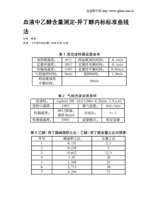 血液中乙醇含量测定-异丁醇内标标准曲线法
