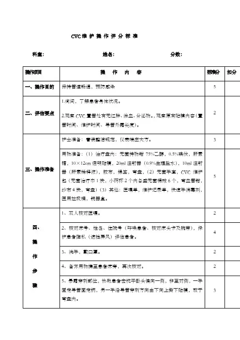 cvc维护操作评分标准
