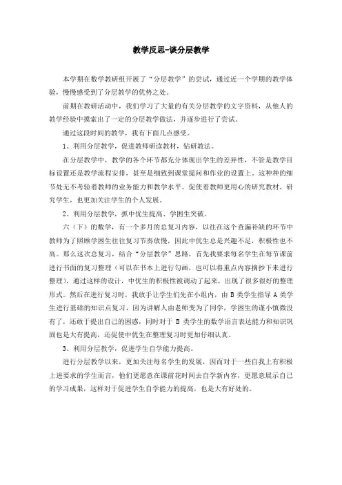 教学反思-谈分层教学