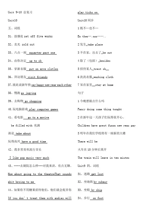 春季高考 英语unit1-10课本同步知识点