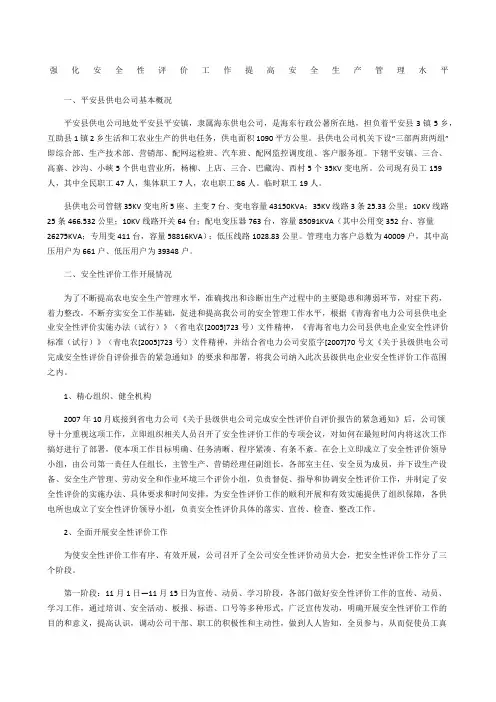 强化安全性评价工作 提高安全生产管理水平