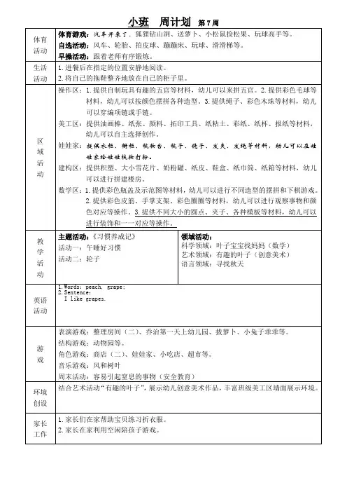 幼儿园 班级周计划第7周