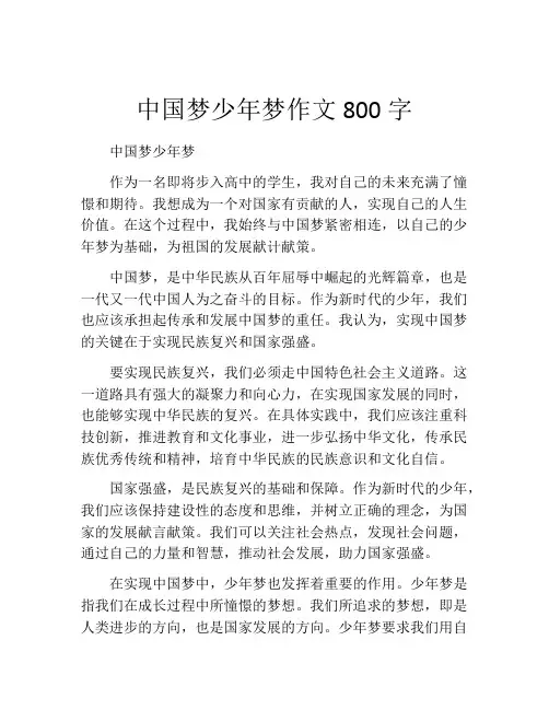 中国梦少年梦作文800字