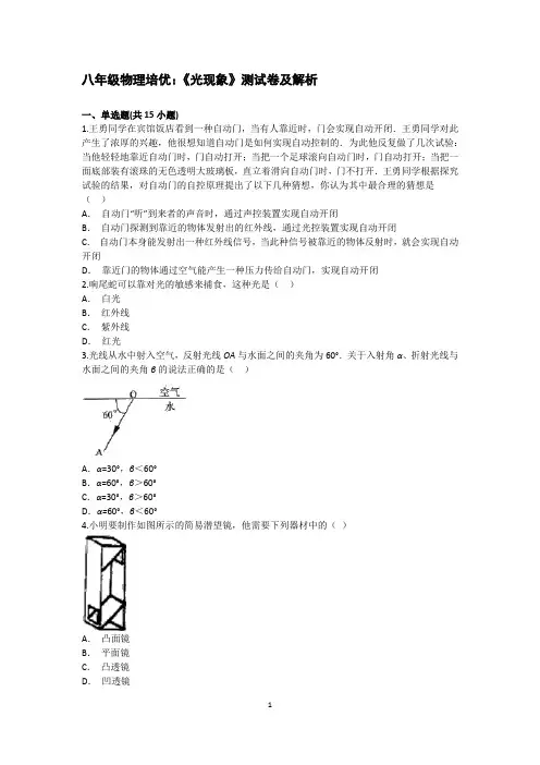 八年级物理培优：光现象测试及解析