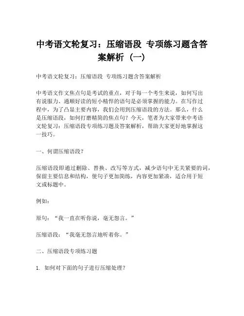 中考语文轮复习：压缩语段 专项练习题含答案解析 (一)