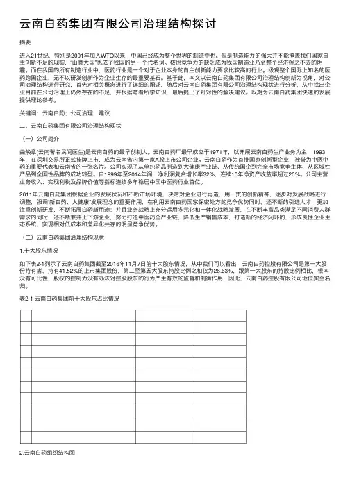 云南白药集团有限公司治理结构探讨