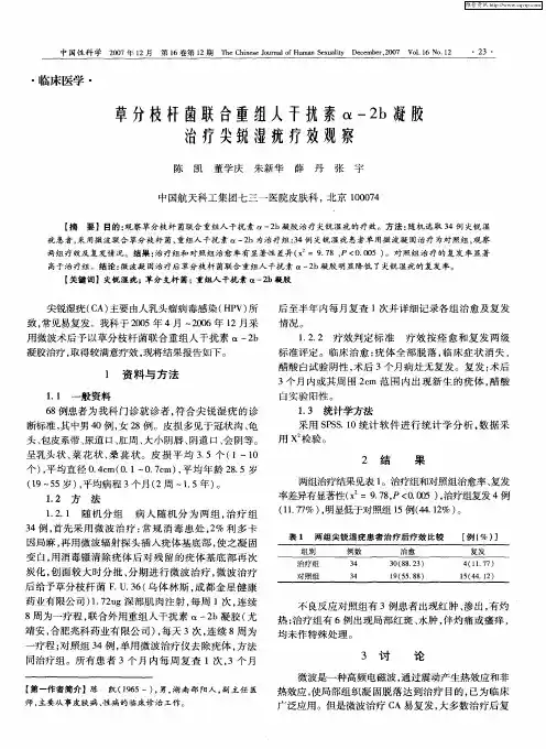 草分枝杆菌联合重组人干扰素α-2b凝胶治疗尖锐湿疣疗效观察