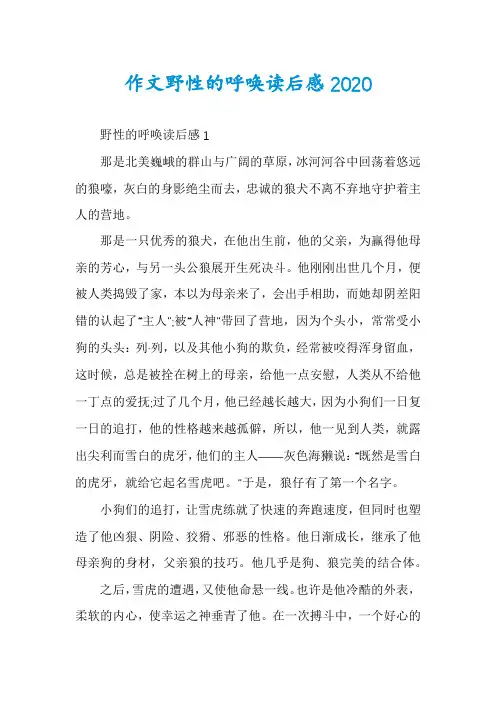 作文野性的呼唤读后感2020