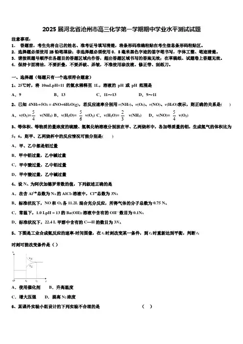 2025届河北省沧州市高三化学第一学期期中学业水平测试试题含解析