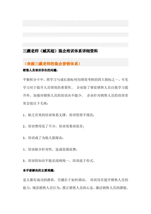 三藏老师(臧其超)狼企培训体系详细资料