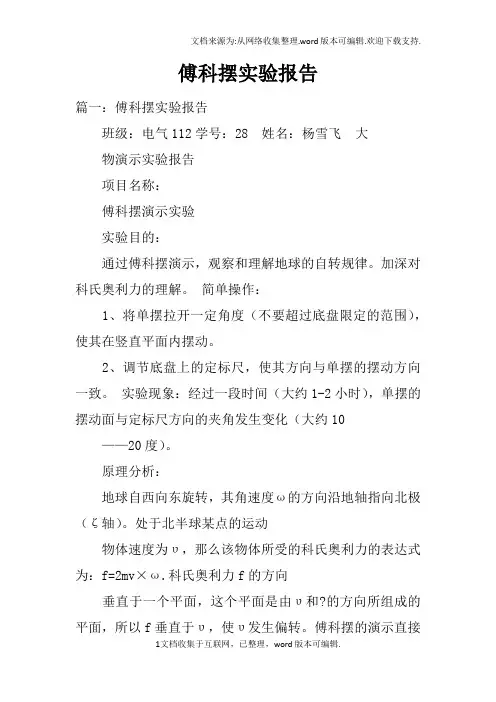 傅科摆实验报告doc