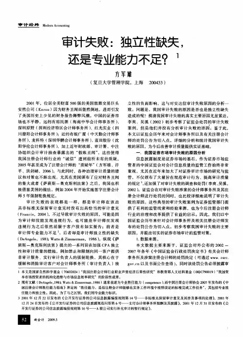 审计失败：独立性缺失,还是专业能力不足？