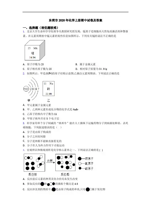 东莞市2020年初三化学上册期中试卷及答案