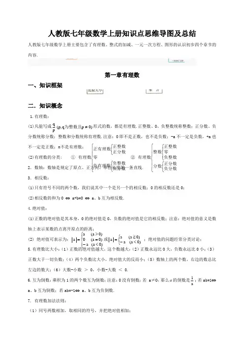 人教版七年级数学上册知识点思维导图及总结
