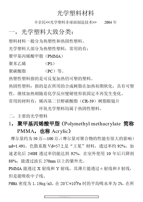 光学塑料材料