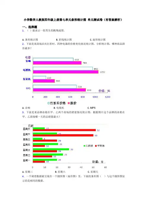 小学数学人教版四年级上册第七单元条形统计图 单元测试卷(有答案解析)