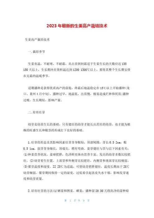 2023年最新的生姜高产栽培技术