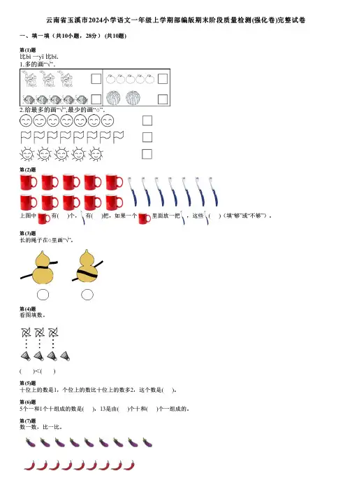 云南省玉溪市2024小学数学一年级上学期部编版期末阶段质量检测(强化卷)完整试卷