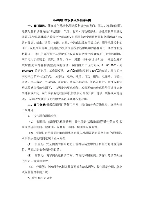 各种阀门的优缺点和适用范围