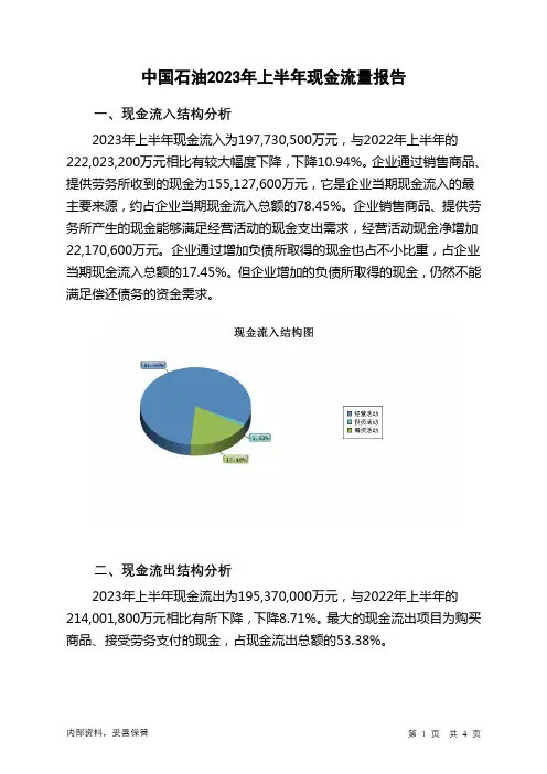 601857中国石油2023年上半年现金流量报告