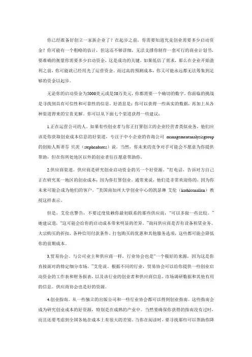 167创业 你需要多少启动资金