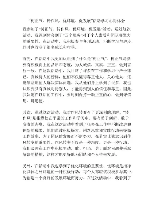 “树正气、转作风、优环境、促发展”活动学习心得体会