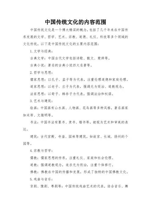 中国传统文化的内容范围