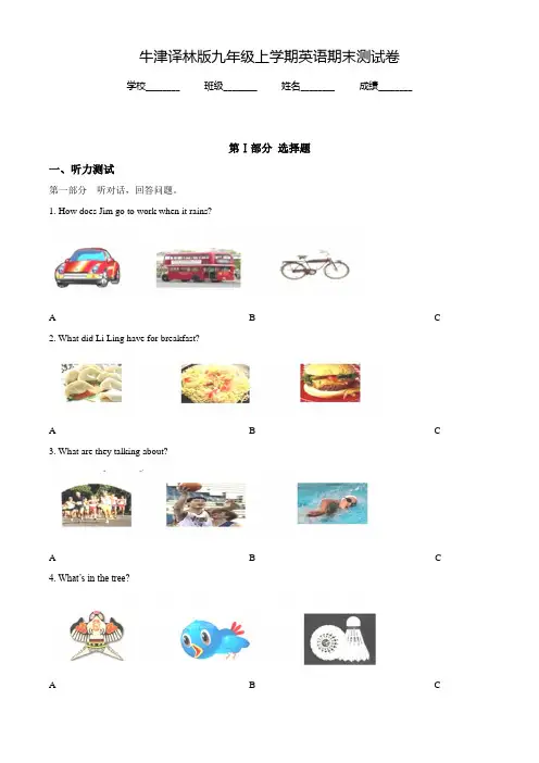 牛津译林版九年级上学期英语《期末检测题》(含答案解析)